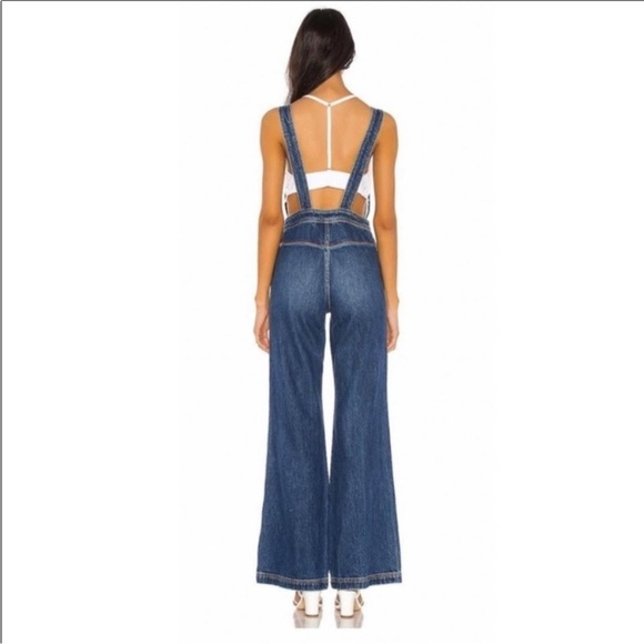 Free People Chasing Rainbows Overalls Women Flare Leg Pockets Adjustable Sz 2 - Picture 4 of 15